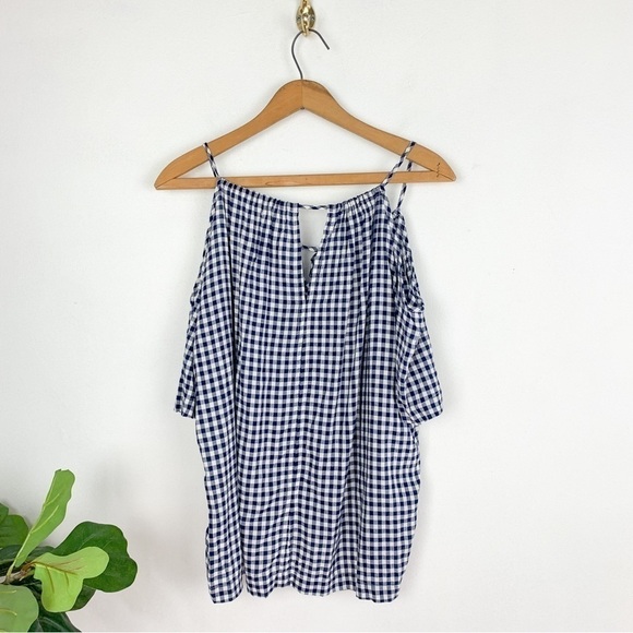 Velvet by Graham & Spencer Nedra Cold Shoulder Blue Gingham Top Sz S - Picture 4 of 7